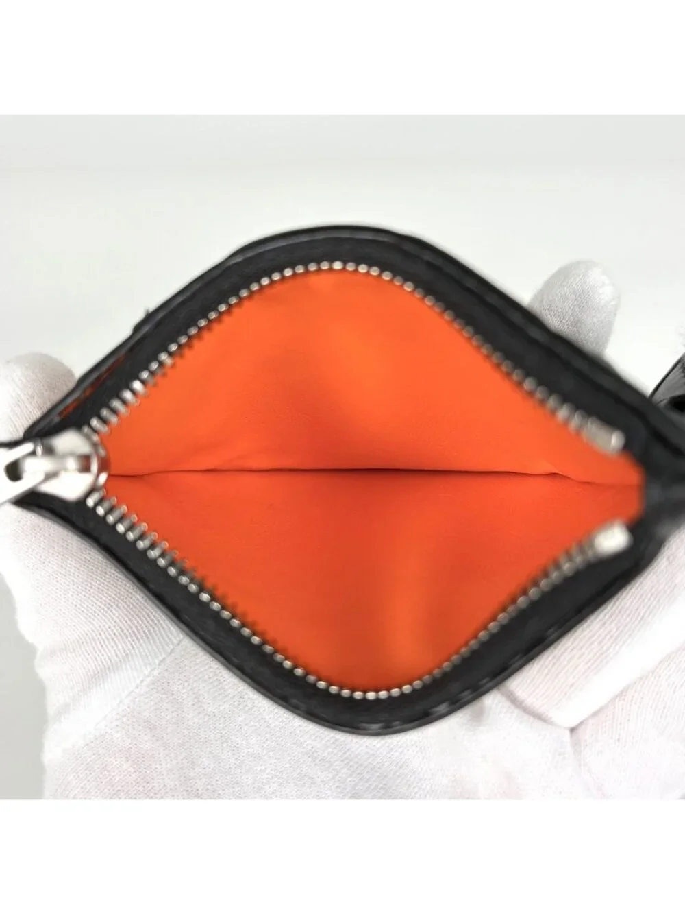 Bottega Veneta Card Case Intrecciato Fragment Leather Black Orange